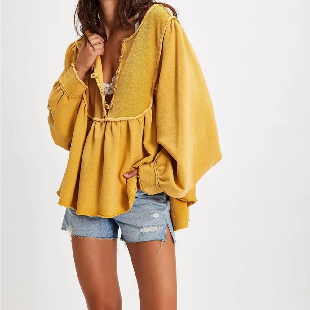 Free People About a Girl Pullover in Goldenrod
